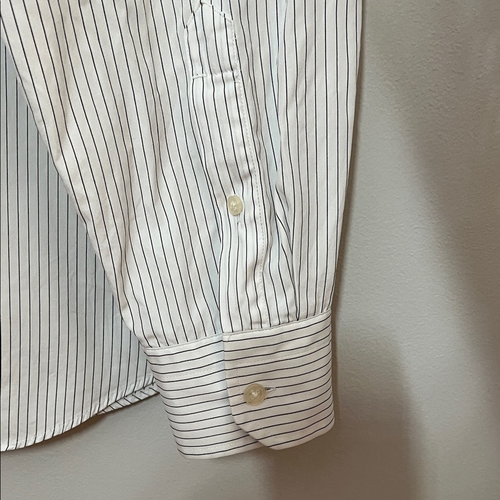 Express Design Studio White and Black Pin Striped Collared Dress Shirt Button - Picture 3 of 11